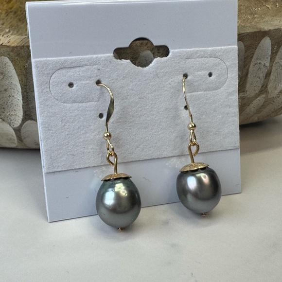 Gold Filled Tahitian Pearl Earrings - Picture 2 of 5